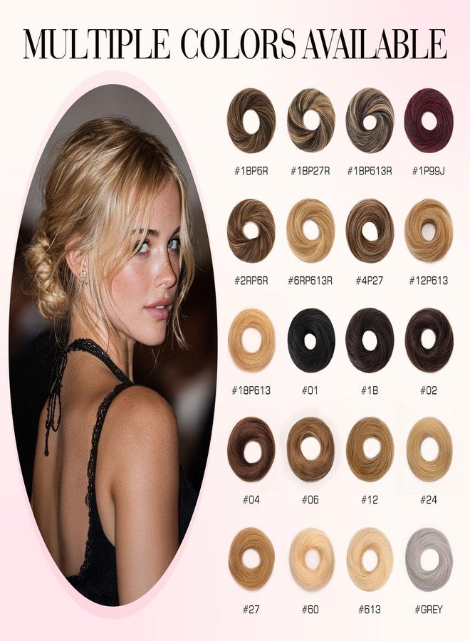 Rich Choices Human Hair Messy Bun Hair Piece for Women, 100% Remy Human Hairs,Chignon Fluffy Donut Updo with Elastic Rubber Band for Girl Straight #1BP613R Natural Black Mix Blenach Blonde - Image 2